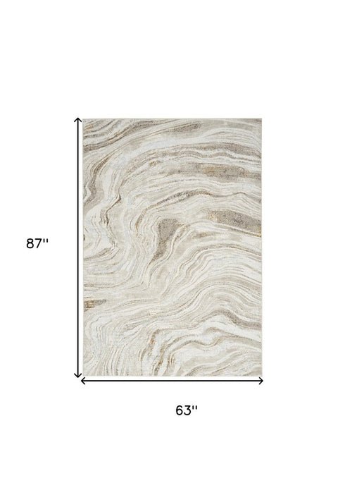 5' X 7' Gold Gray and Ivory Abstract Non Skid Area Rug